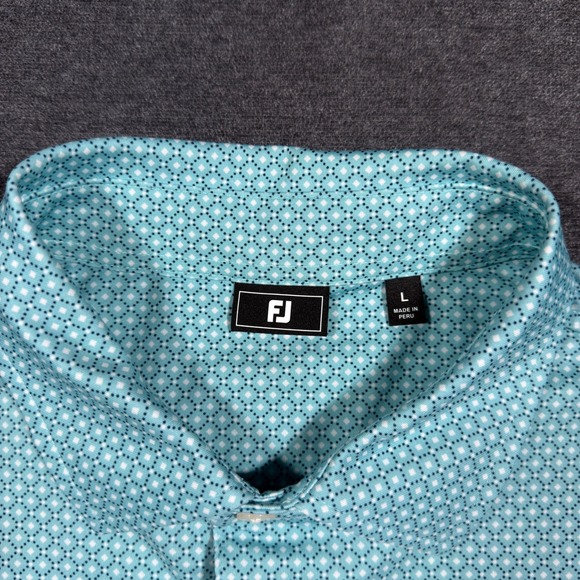 FootJoy Polo Shirt Mens Large Blue Geometric Golf Performance Short Sleeve - Picture 3 of 7